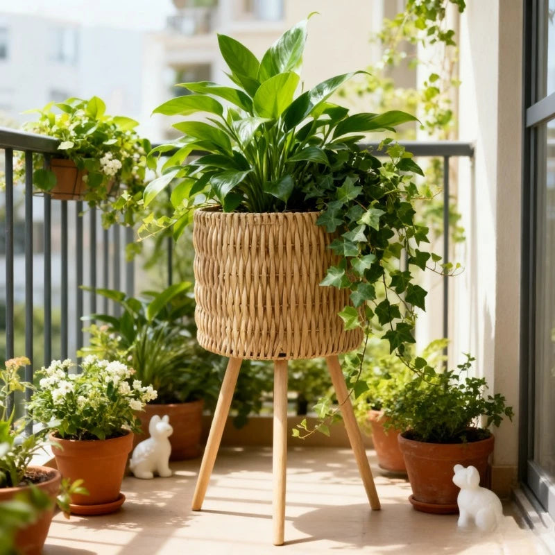 Cache-Pot Tressé sur Pied